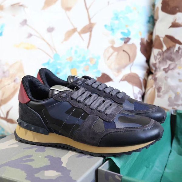 

stud rockrunner camouflage studded trainers designer shoes mesh real leather combo rock runner sneakers for men women rubber sole, Black