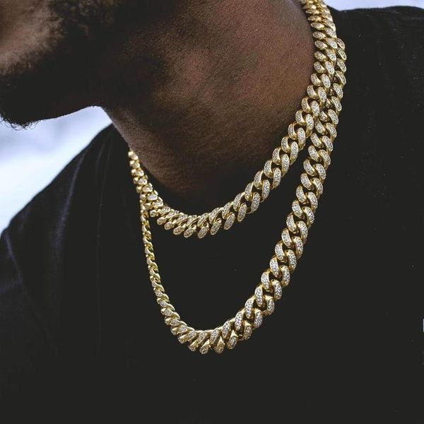 

chains finish men's 13mm heavy iced zircon miami cuban link chain necklace choker hip hop jewelry gold color 18" 20" 24', Silver