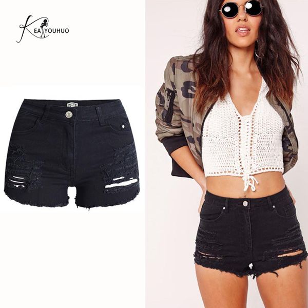

2020 new arrival casual summer denim women shorts high waists ripped plus size short jeans tassel slim jeans, Blue