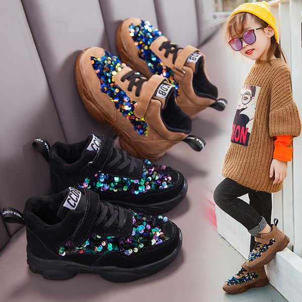 

trend space winter kids shoes for boys glitter sneakers girls sport shoes child leisure tenis infantil casual warm running, Black