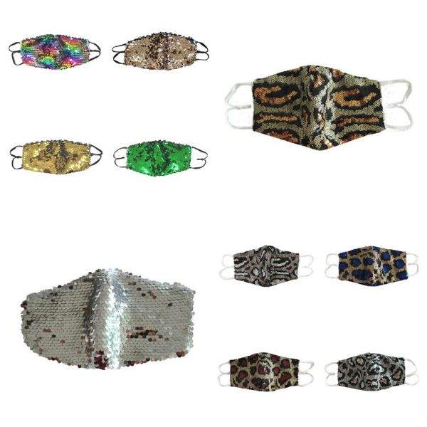 

fashion life sequins leopard print two face masks can be washed, breathable, dustproof and adjustable ear hanging designer masks bwa776