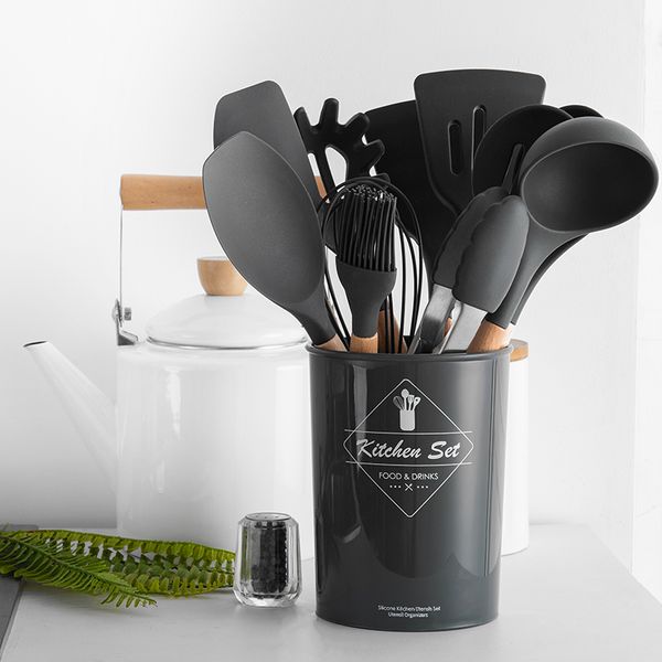 

11 pieces of kitchen tool shovel spoon set practical kitchen utensils environmental protection wooden handle silicone kitchen utensils cooki
