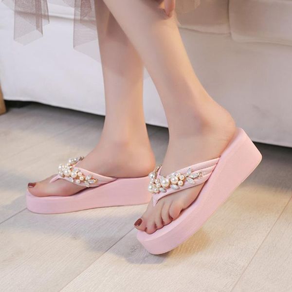 

new summer fashion women's summer bohemian clip toe flip flops non-slip wedges slippers beach shoes, Black
