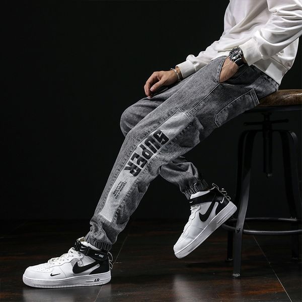 

весна осень случайных джинсы trouserstrousers и брюки джинсов мужской рыхлой харлан корейского стиля оснастка щиколотки брюки пяты casua, Blue