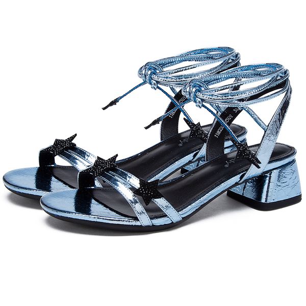 

luxury shoes women designers 2020 summer 5.5cm high heel blue silver sandals 11803abx4509, Black