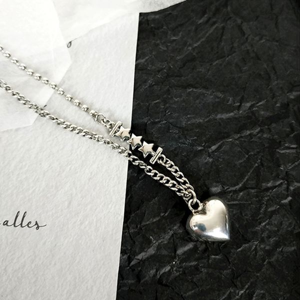 

modaone star love heart vintage ручной тайский серебряный цвет ожерелье для женщин девушки punk мода длинные изящные ювелирные подарки, Silver