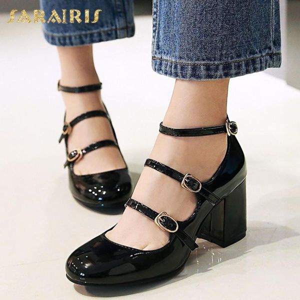 

sarairis 2020 new design big size 43 chunky high heels office ladies pumps female buckle strap platform shoes woman pumps, Black
