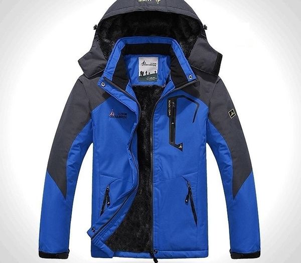 

winter men's hooded jacket parkas outdoor skiing waterproof fleece coats men clothes sports warm climbing suit windproof parka mx200319, Black