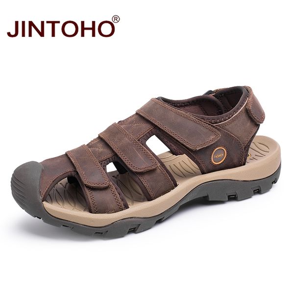 

sandals jintoho summer men real leather nonsplit soft comfortable shoes fashion casual 38-46, Black