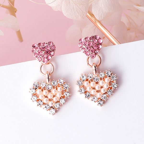 

classic heart acrylic women stud earrings sweet love earrings fashion jewelry womens accessories pink, Golden;silver