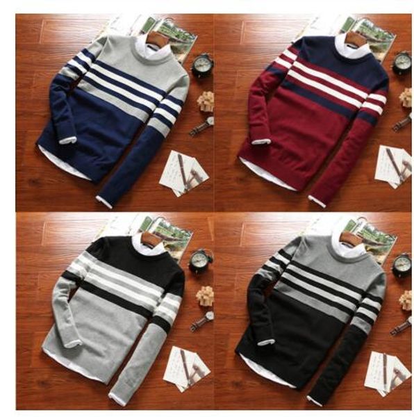 

men 2018 fall fashion casual striped cotton sweater men o-neck warm 100% cotton knitted sweaters mens plus size sweaters coat
