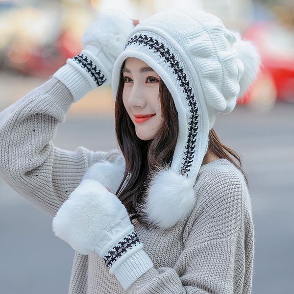 

new female winter hat female autumn and winter fashion women's toe cap new warm gloves + knit hat multicolor, Blue;gray