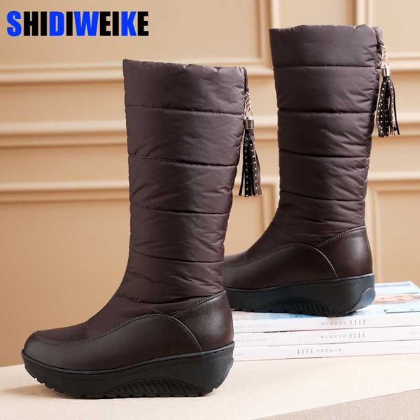 

2020 fur female warm snow boots mid-calf slip-on women boots fringe winter waterproof platform shoes botas mujer g660, Black