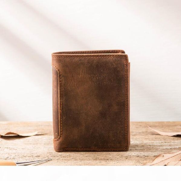 

original hand crazy horse leather wallet male leisure contracted vertical type multifunctional short head layer cowhide leather hand bag, Red;black