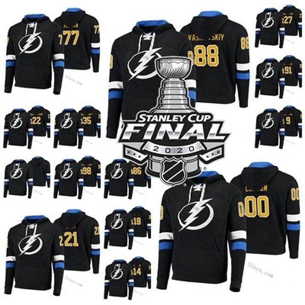 

2020 stanley cup finals champions brayden point tampa bay lightning 86 kucherov 77 hedman stamkos custom black kinship hoodies jersey s-3xl, Black;red