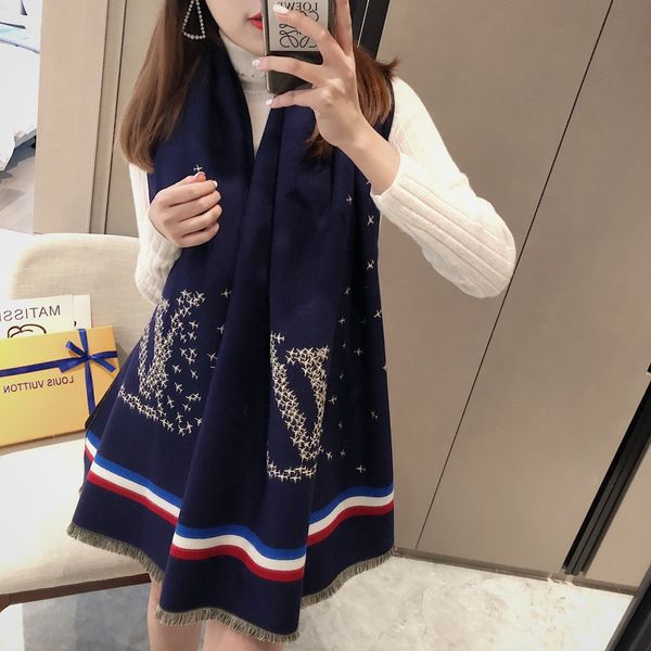 

180x70cm new v letter wool blended scarf selling ladies luxury autumn and winter shawl scarf brand scarf, Blue;gray