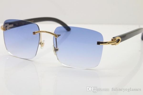 

brand designer men women rimless 8300816 genuine natural black buffalo horn glasses men sunglasses frame size:54-18-140mm, White;black