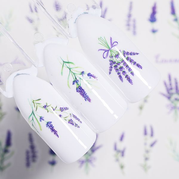 

cute lavender nail stickers on nails purple flower blooming water transfer nail art decals decoration manicure shop wholesale, Black