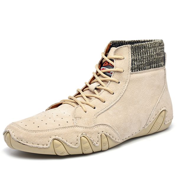 

outdoor new 2020 fashion genuine leather men boots handmade ankle boots autumn soft comfortable men casual leather shoes, Black