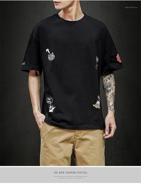 

плюс размер tshirts сыпучего solid color printed crew neck tops мода корея стиль мужской одежда летней мужской конструктора, White;black