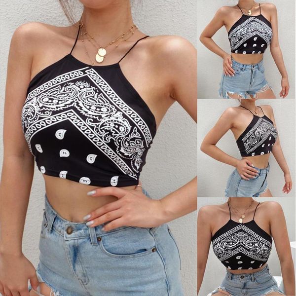 

womens print slim fit halter camisole female tank reflective bralet buckle tube vest cami camiseta de tirantes, White