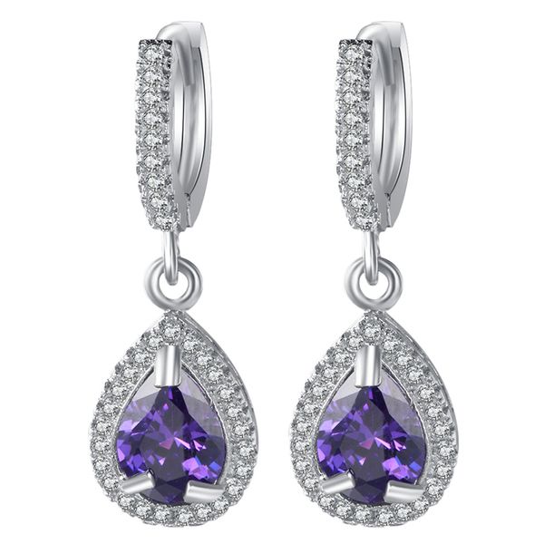 

fashion lady water drop earring classic purple stone drop - shaped dangle earrings jewelry for women party gift, Silver