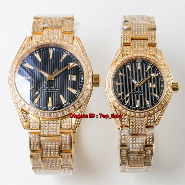 

6 style luxury aqua terra 150m all diamond 18k gold swiss eta2824 eta2671 automatic mens womens watch black dial diamonds bracelet watches, Slivery;brown