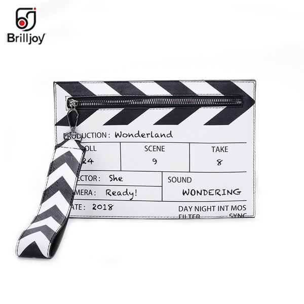 

brilljoy personality black & white movie prop design casual women's clutch bag pu envelope bag daily shoulder purse handbag