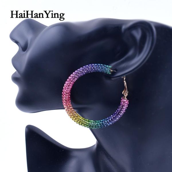 

women's korean round crystal big rainbow drop earrings fashion vintage golden rhinestone lady pendant earring 2020 jewel, Golden;silver