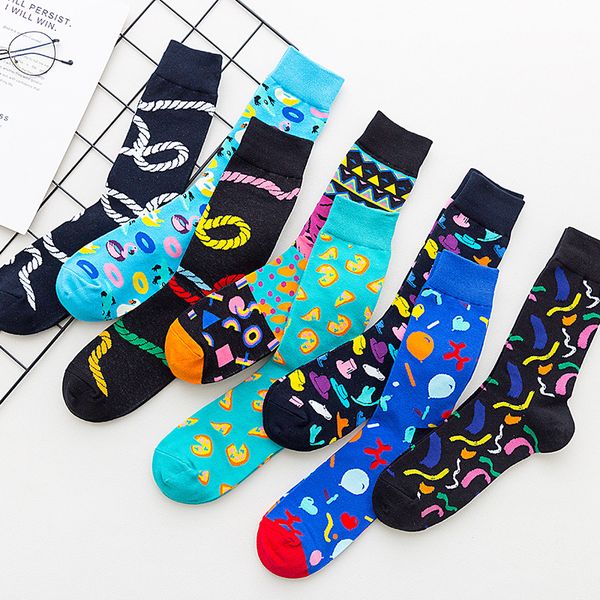 

hip hop men socks cotton funny crew socks cartoon animal fruit dog women novelty gift for spring autumn winter, Black