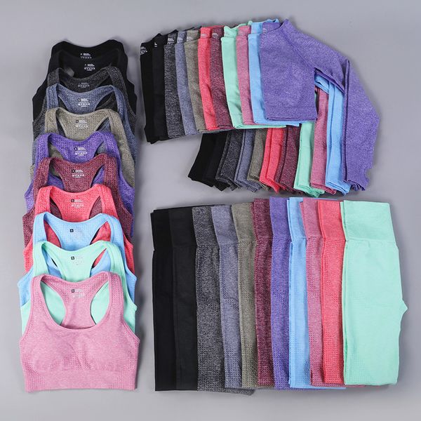 

yoga sets seamless leggings bra long sleeves shirt crop women running gym sportswear high waist fitness sports bra pant suit, Black;white