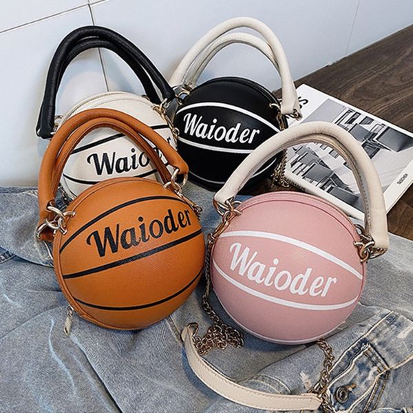 

women pu leather cross body bags ball bag personality print letter basketball bag package handbags chain round female bag sell 0205