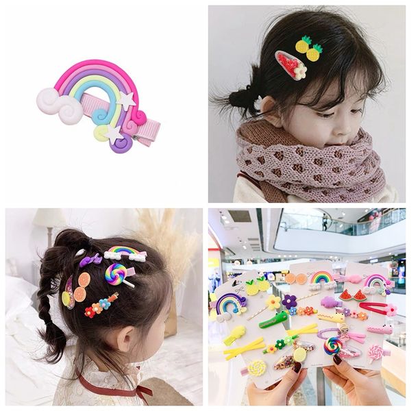 

multiple rainbow lollipop cute children hairpin set little girl liu haibin clip head ornaments duckbill clip hair accessories, Slivery;white