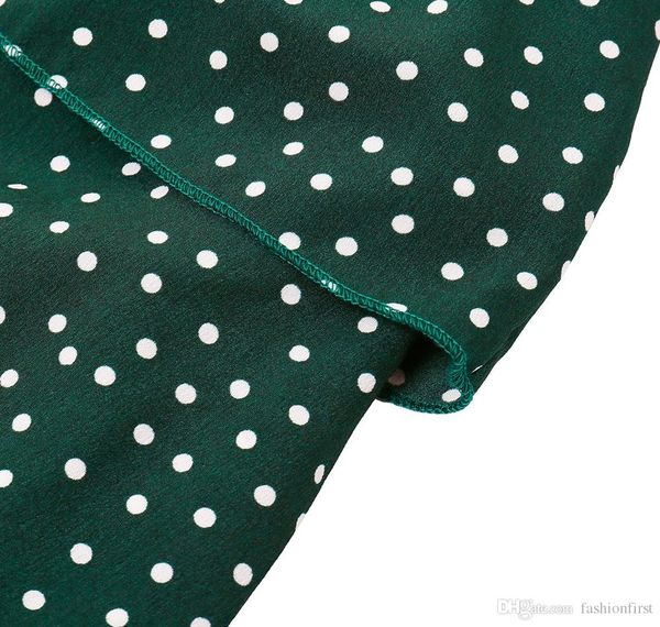 

elegant woman green polka dot print dress for lady american womens bohemian dress printed ruffled002, Black;gray