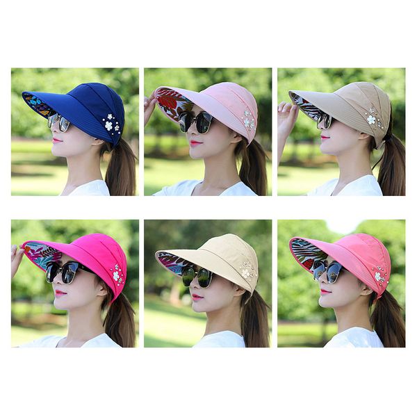 

foldable sunhat women sun hat wide brim cap foldable summer beach uv visor outdoor protection loose and comfortable, Blue;gray