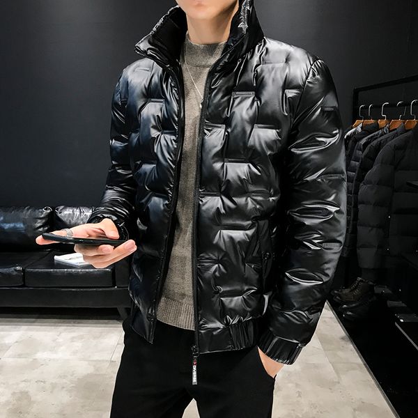 

men stand collar jacket leather punk coat parka padded outwear black silver new warm mens coats n043