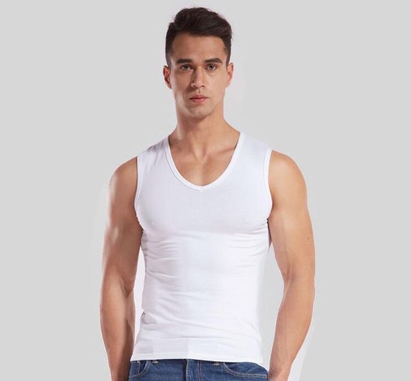 

men' tank vest pure cotton render v-neck, White;black