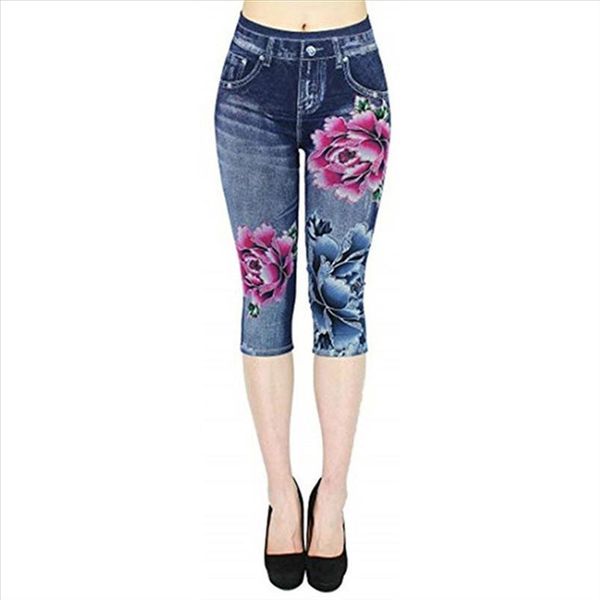 

women plus size leggings imitation cropped trousers 2020 new mock pocket pants slim jeggings denim skinny, Black