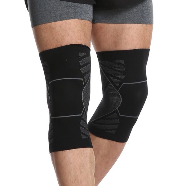 

elbow & knee pads aolikes knitting high compression sleeve silicone anti slip brace for sports, Black;gray
