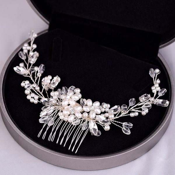 

forseven women girls birthday party hair jewelry crystal pearls flower leaf hair combs clips hairpins jewellry accessories, Golden;silver