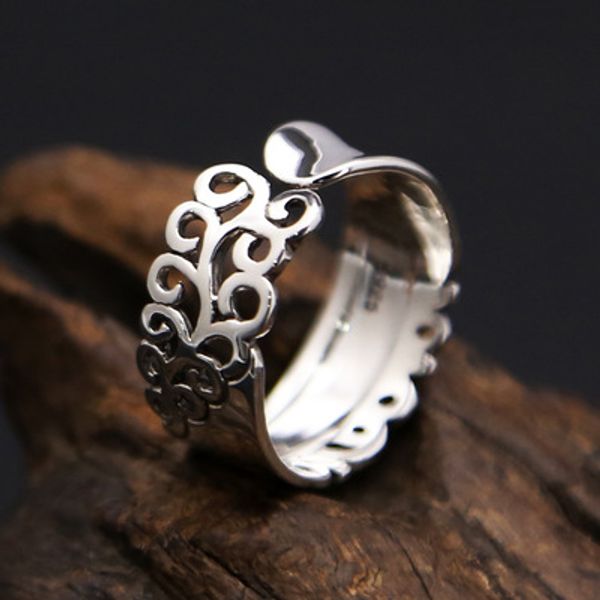 

925 sterling silver hollow carved flowers adjustable ring women men ring