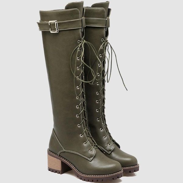 

brand new big size 44 platform knee high boot winter leisure shoelaces fashion riding boots shoes women, Black