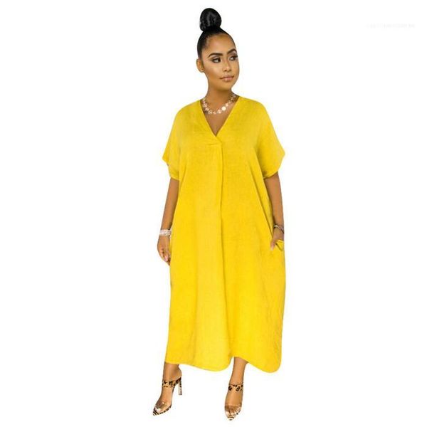 

short sleeve pure color fashion style dresses ladies clothes new v neck dress summer loose, Black;gray