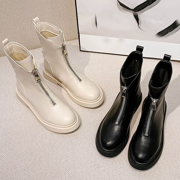 

british front zipper boots women shoes muffins short microfiber botines net celebrity riding boots winter warm plush botas 2020, Black