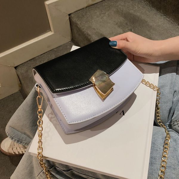 

contrast color square crossbody bag 2020 fashion new quality leather women's designer handbag lock chain shoulder messenger bag