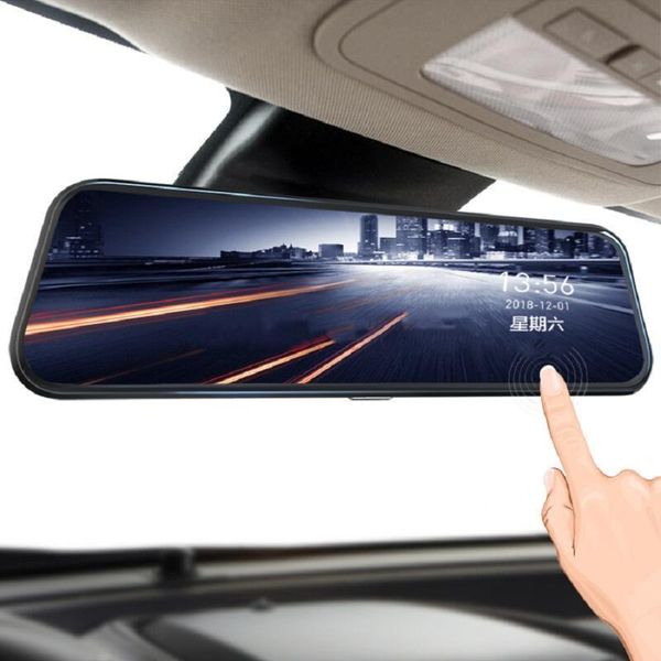 

diagtech 10 inch touch car dvr streaming rear view mirror dash camera night vision fhd 1080p video recorder dual lens dash cam