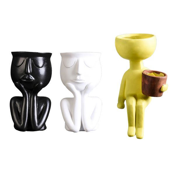 

3pcs resin human portrait sculpture flower pot vase succulent cactus planter