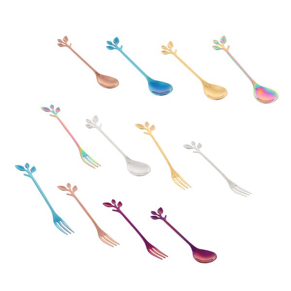 

12pcs branch shape cutlery silver fork coffee fruit dessert spoon for dinner