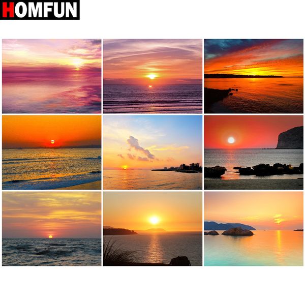 

homfun diamond painting "sunset sea sky" cross stitch custom p diamond embroidery square round drill home decor