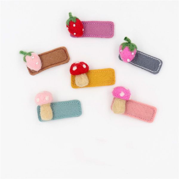 

12pcs ins fashion cute felt strawberry snap clips cartoon mushroom barrettes princess headwear boutique hair accessories, Slivery;white